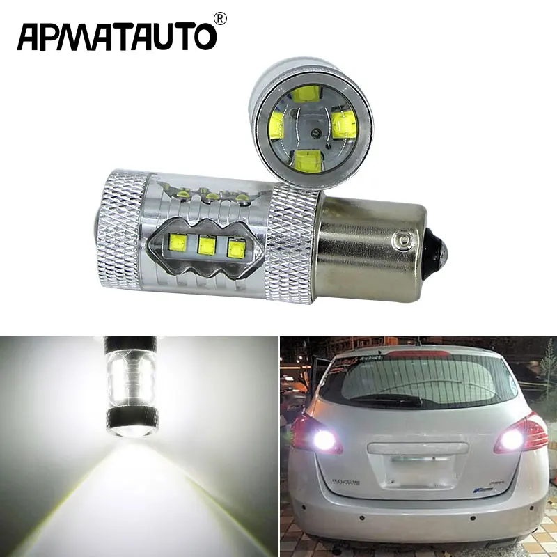 2x1156 7506 P21W BA15S LED 80 Вт автомобильный тормоз обратный сигнал поворота DRL для Nissan Qashqai