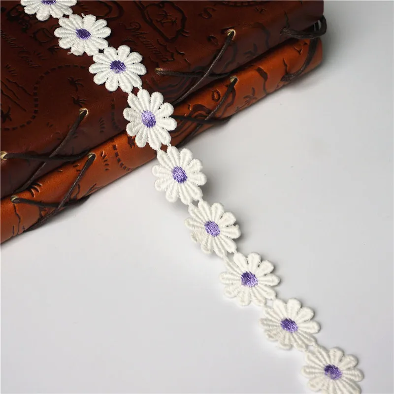 2 Yards 2.5CM Embroidered Purple Daisy Trims Cute Flower Lace Trimmings Sew On Patch Wedding Appliques For Evening Dress DIY | Дом и сад