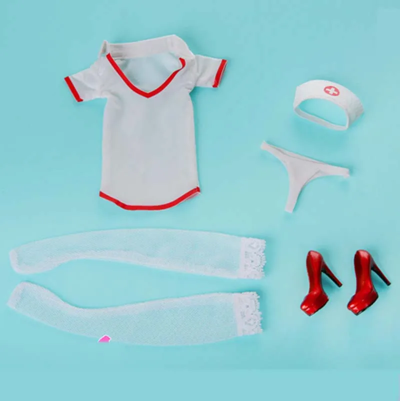 

Mnotht Toys FG049 1/6 Sexy Nurse Costume In White / Pink for 12inch Collectible Action Figures DIY With skirt hat underpants Toy