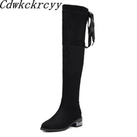 winter new style fashion square following black sexy over knee boots behind overlapping bandage personality women boots 34 48
