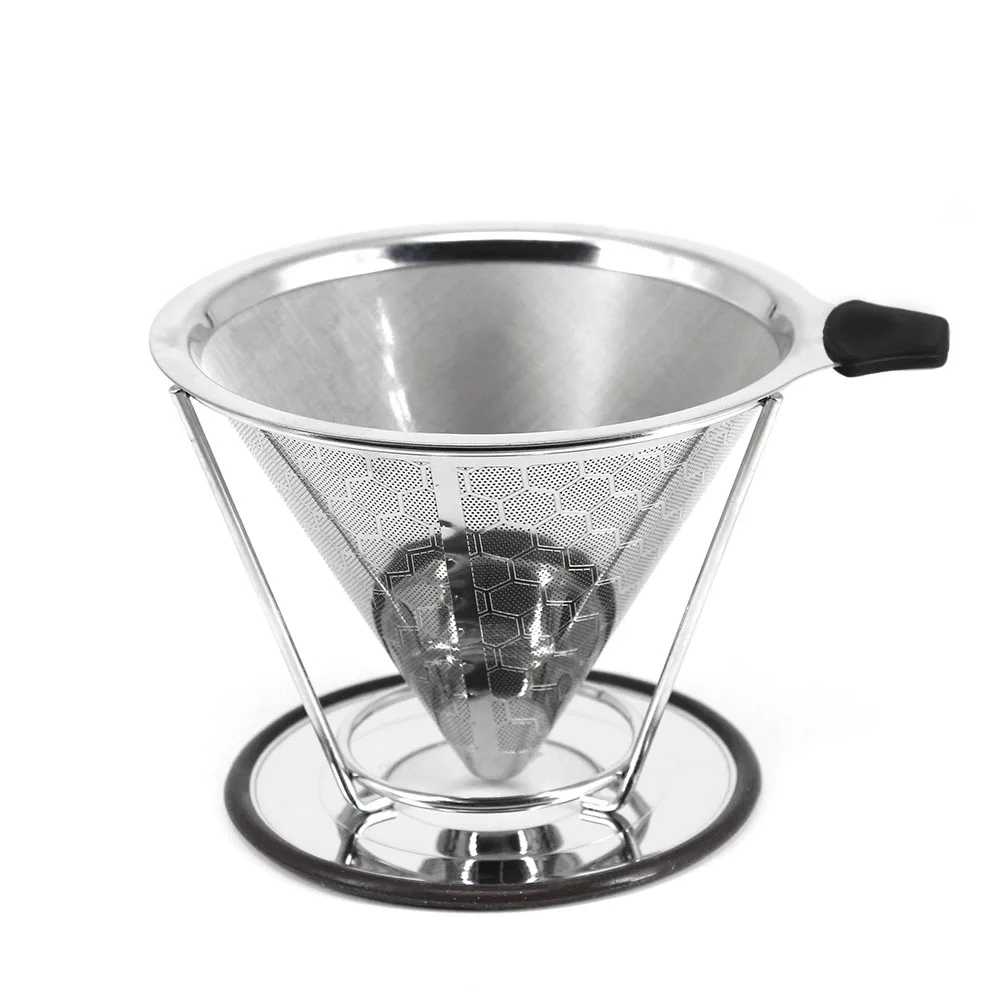 Reusable Coffee Filter Stainless Steel Double Layer Mesh Basket Brewing Coffee Holder Cone Funnel Dripper Coffee Making Tools