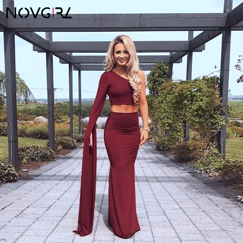 Novgirl одно платье с открытыми плечами длинное Элегантное облегающее длинным