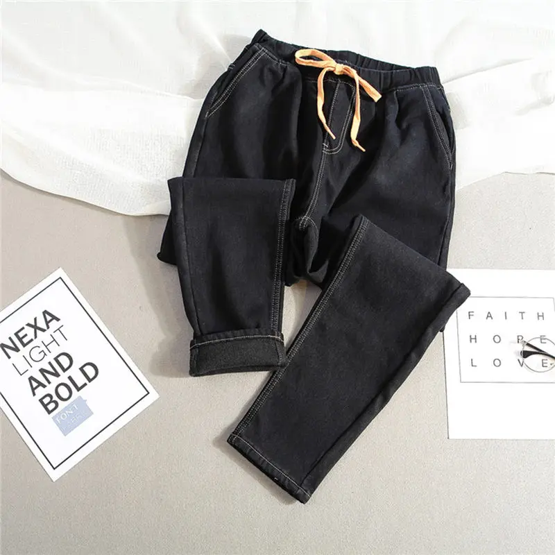 Женские зимние Бархатные Джинсы на шнуровке размеры до 5XL|high waist jeans|warm jeans womenwaist |