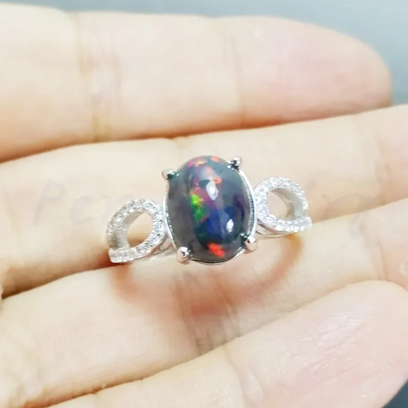 Кольцо с натуральным черным опалом,, серебро 925 пробы, 9*11 мм, 2.2ct, драгоценный камень для мужчин или женщин, хорошее ювелирное изделие# J97301