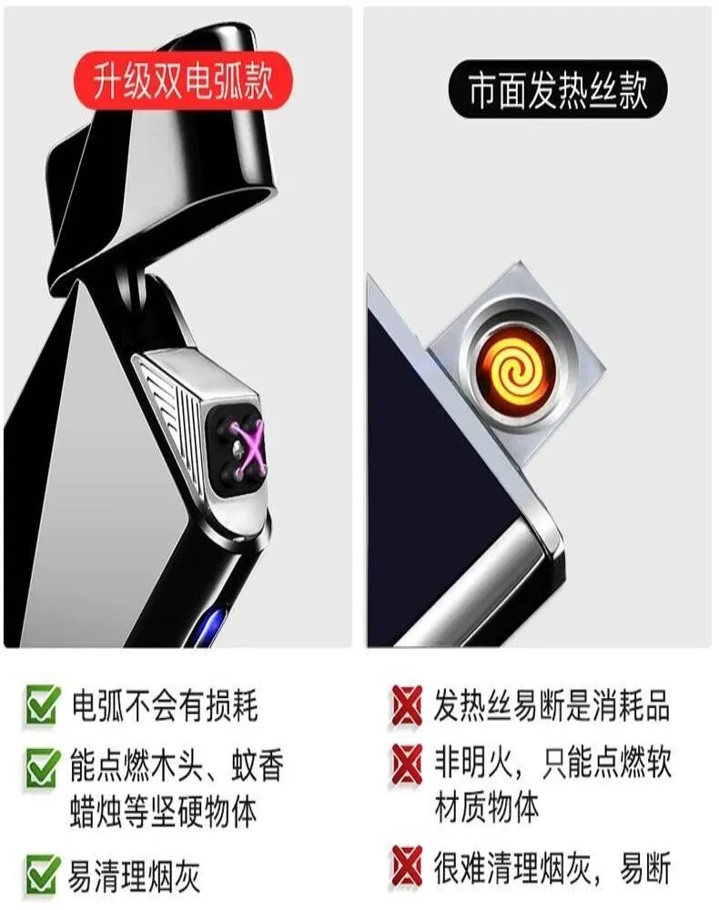 Двойной дуги плазменная Зажигалка Электронные USB зажигалки для курение сигар ветрозащитный перезаряжаемый прикуриватель в виде курительной трубки