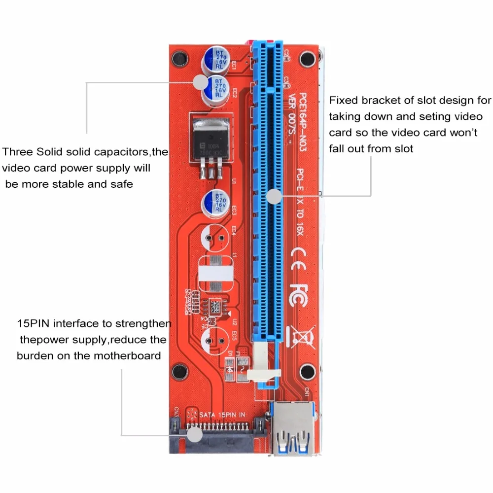 USB 3.0 PCI-E Экспресс 1x до 16x Райзер-карта адаптер 15 Pin SATA Power с USB-кабелем | Компьютеры и