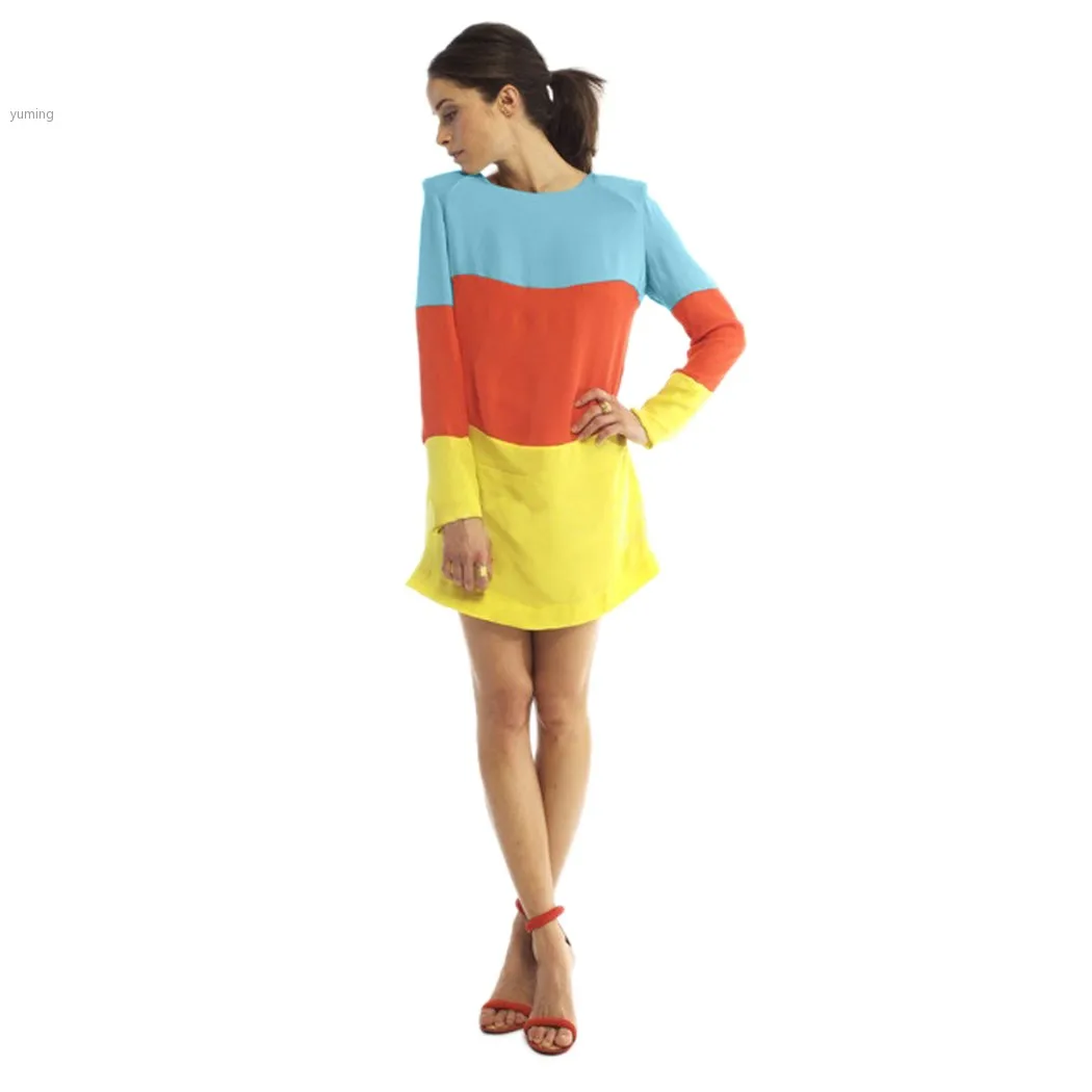 Женщины полосатый контрастных цветов свободного покроя шифоновое платье с