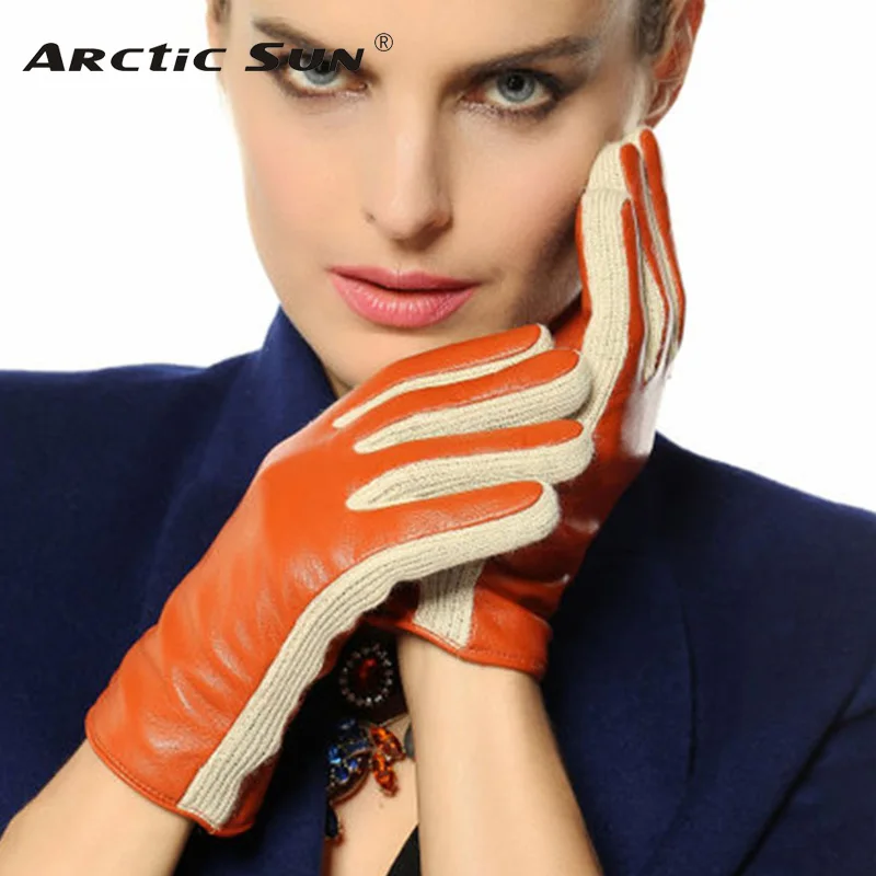 

Female Glove 2020 Two Tone With Long Fleece Lining Women's Lambskin Genuine Leather Gloves Special Offer Free Shipping L131NC