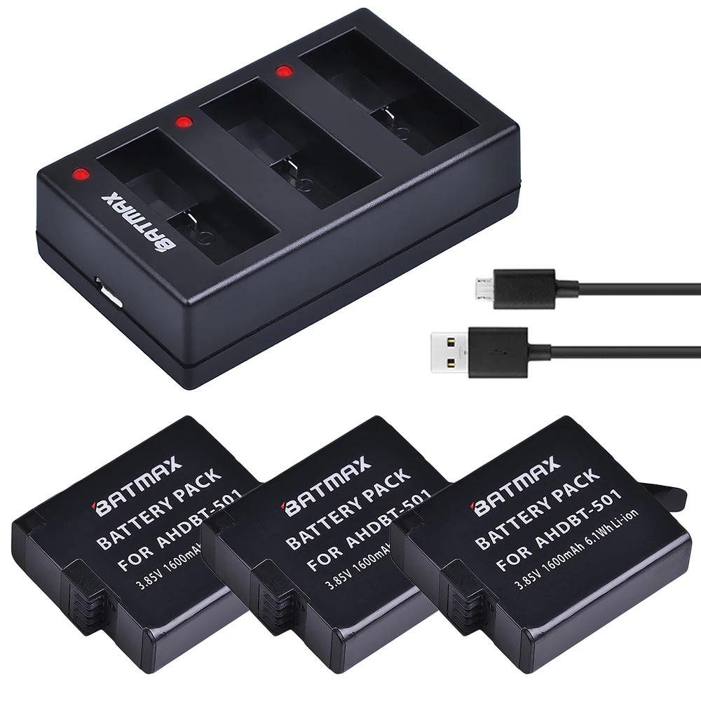 Batmax 3X 1600 мАч для Gopro 2018 5 Hero 6 батареи + 3 заряжаемое USB зарядное устройство AHDBT 501