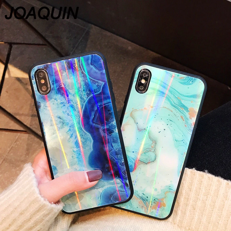 Синие мраморные упрочненные стеклянные Чехлы для apple iphone 6 S plus 7 8 X XR XS MAX laser Blu-Ray phone