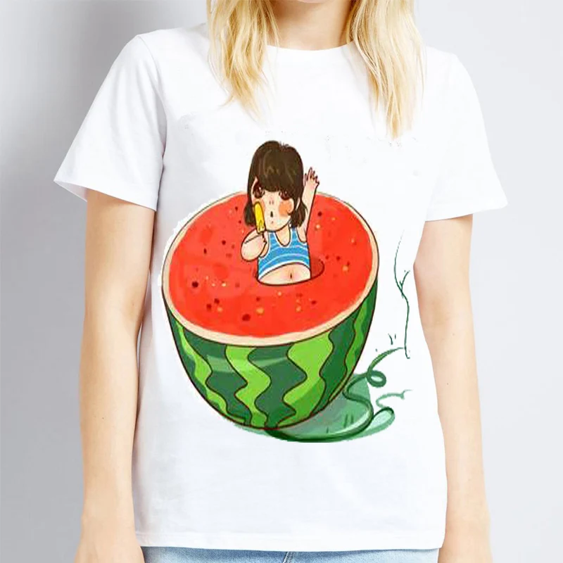 Новое поступление плюс Размеры Летняя мода арбуз короткий рукав с милым принтом