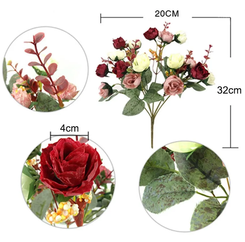 1 букет с 21 головкой искусственные розовые цветы лист вечерние украшения для дома