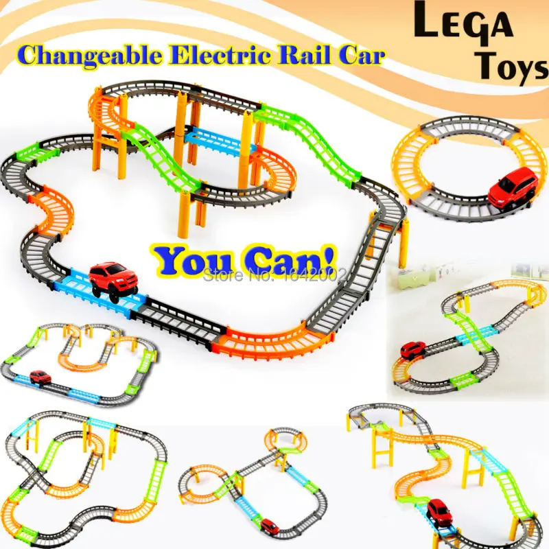 

2 styles Changeable electric rail car Electric Racing rail car kids train track model toy baby Railway Track Building Slot Set