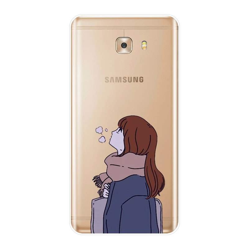 TPU Cartoon Girl Japan Aesthetic Phone Case For Samsung Galaxy C5 C7 C8 Silicone Soft Back Cover C9 Pro | Мобильные телефоны и
