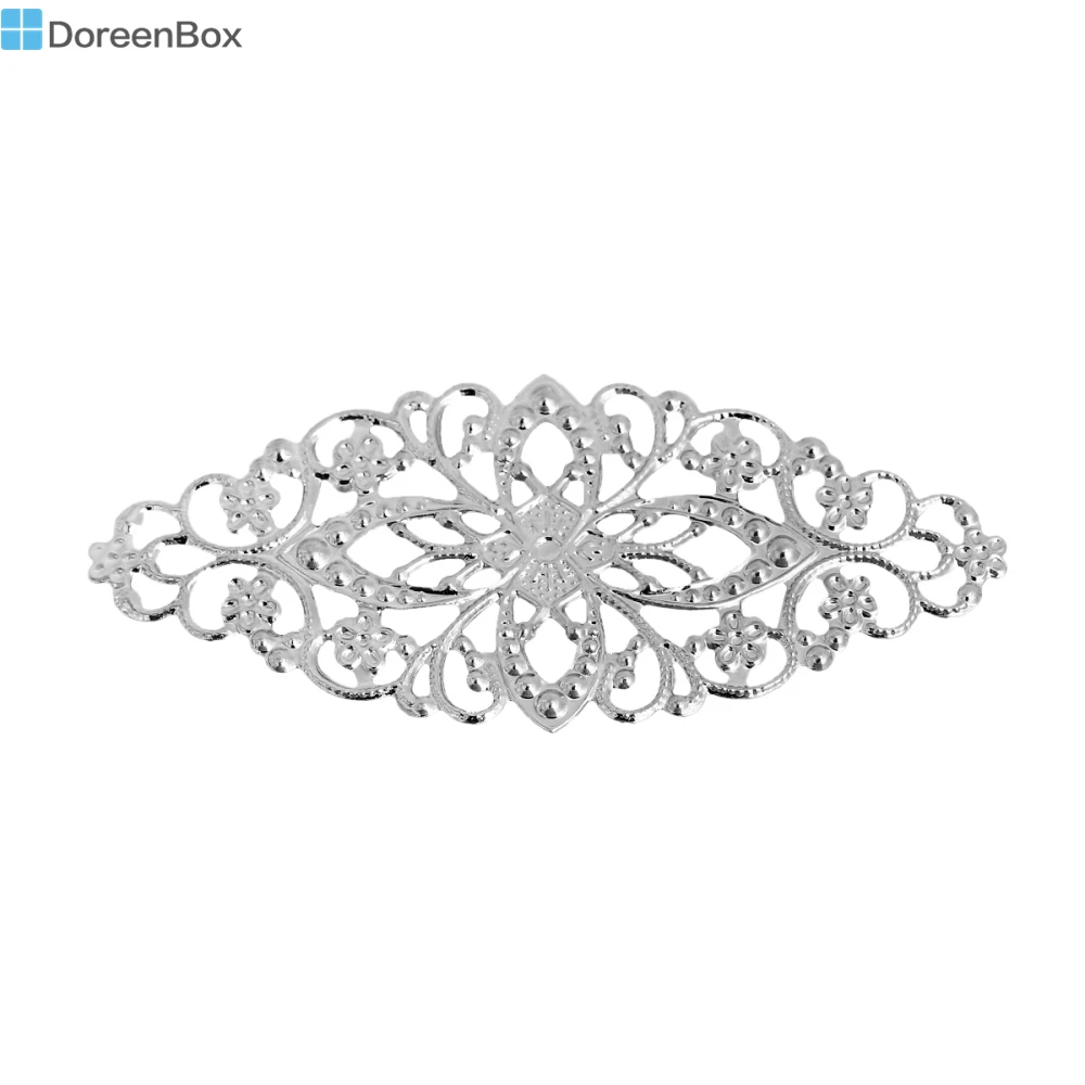 

Doreen Box Iron Based Alloy Embellishments Oval Silver Color Color Filigree Carved 80mm(3 1/8") x 35mm(1 3/8"), 30 PCs