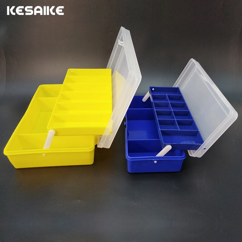 

KESAIKE Plastic Portable Fishing Sub-bait Box Double layer Fishing Storage Box Fishing Lure Bait Tackle Waterproof Folding Boxes