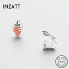 Женские асимметричные серьги-гвоздики INZATT, изящные серьги с эмалью редиски из мультфильма, ювелирные украшения для дня рождения, подарок из серебра 925 пробы