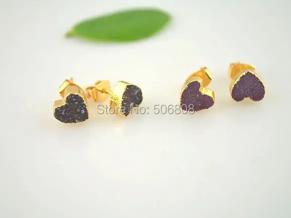 5 пар серьги-гвоздики смешанные цвета очаровательное сердце натуральный жеод Drusy