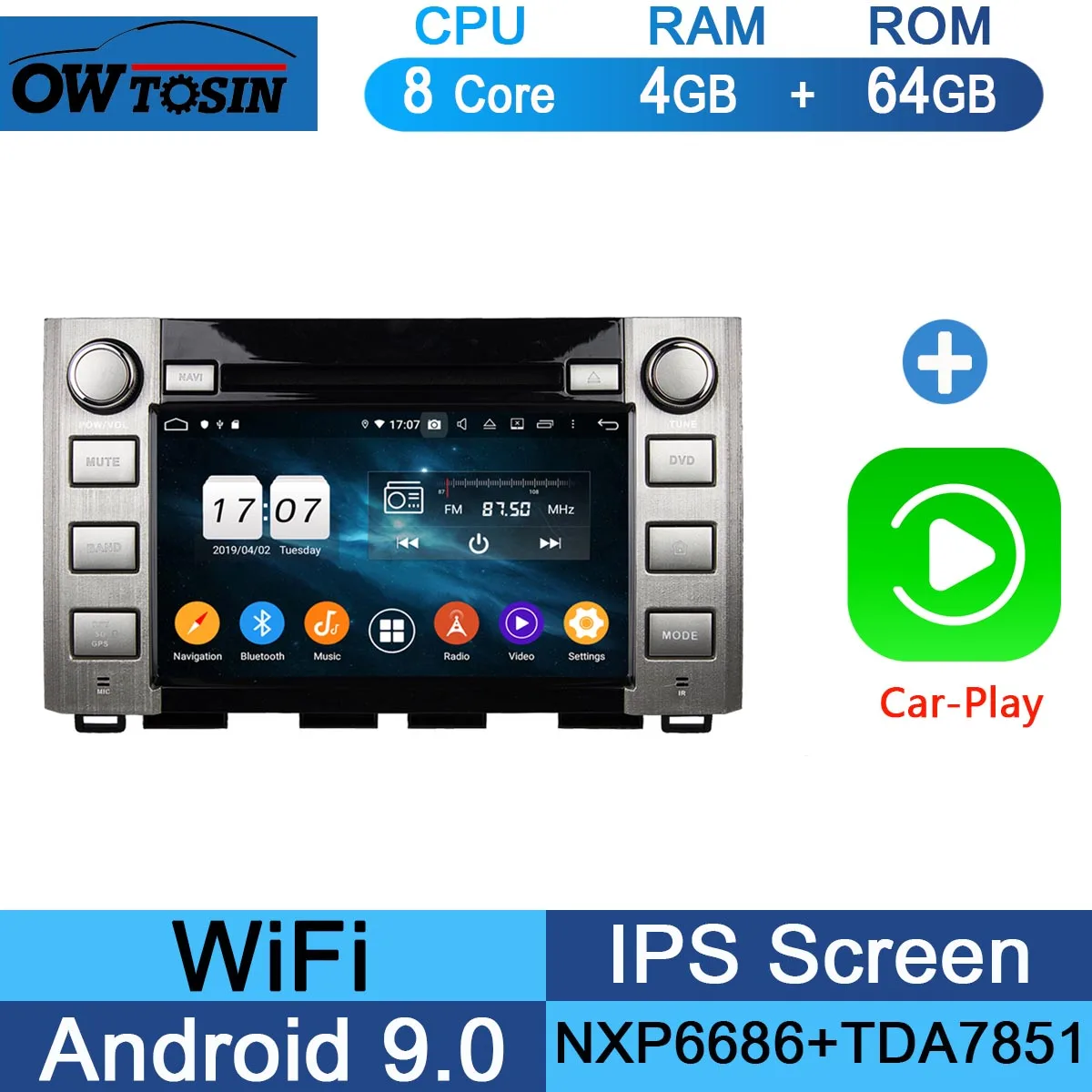 64G CarPlay Android " ips 1920*1080 8 Core 4G ram+ 64G rom Android 9,0 автомобильный dvd-плеер для Toyota Sequoia Tundra DSP радио gps Parrot BT - Цвет: 64G CarPlay Android