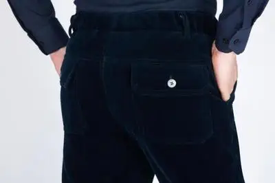 Navy blue 211 Мужские осень зима Червячные вельветовые прямые брюки с высокой талией Бизнес повседневные размера Плюс флисовые брюки XL-5XL - Цвет: Navy blue 211