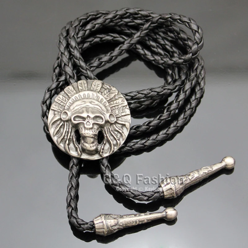 Новый Байкерский Кожаный Галстук с черепом Rodeo Западный Боло ювелирные изделия
