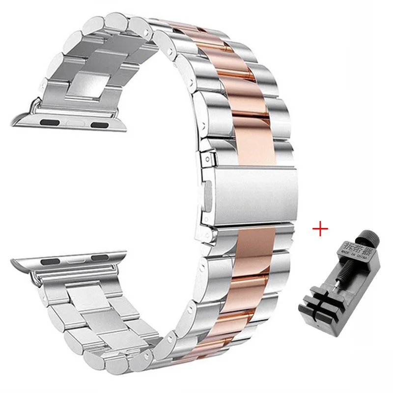 silver rose gold Спортивные из нержавеющей стали часы полосы для Apple Watch 4 38 40 42 44 мм ремешок замена ссылка браслет адаптер часы ремешок для iwatch - Цвет ремешка: silver rose gold
