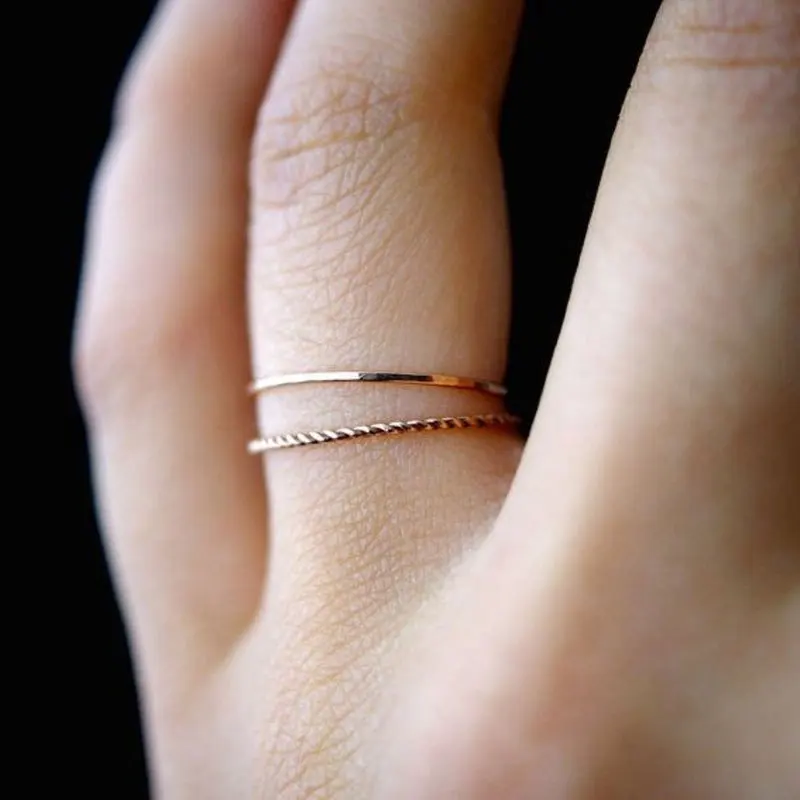

Double Voluble & Smooth Thin Golden Rings Simple Elegant Rings For Women 5 Sizes