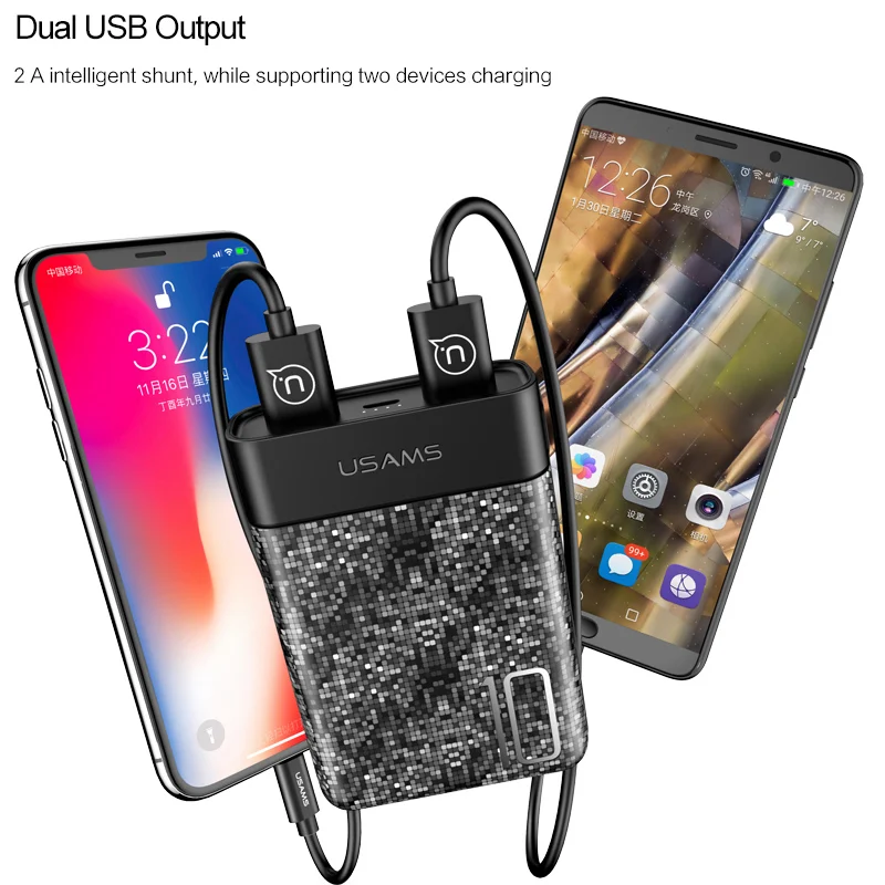 Внешний аккумулятор для iphone huawei Xiaomi оригинальный USAMS 10000 мАч Мини двойной USB
