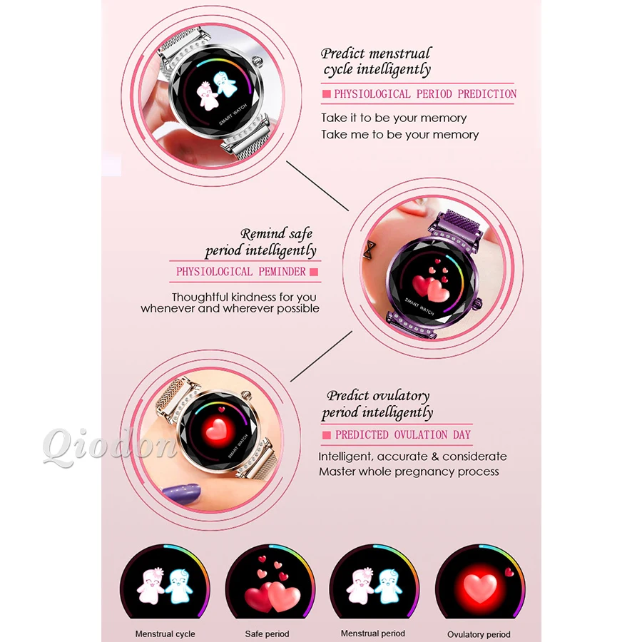 Waterproof Round Rhinestone Bluetooth Smart Bracelet Band Wristband Heart Rate Blood Pressure Monitor Fitness | Электроника