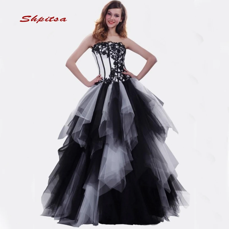 Белые и черные платья Quinceanera бальное платье для выпускного бала 16 милых платьев