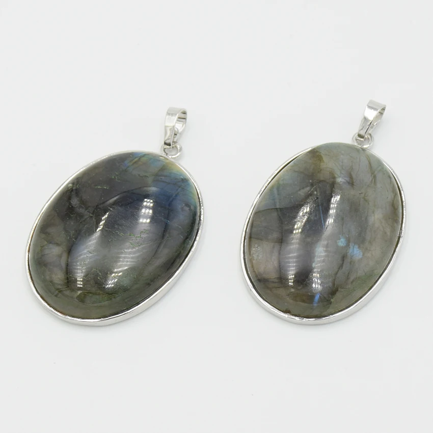 Новый 40x30 мм посеребренные овальные Форма натуральный лабрадорит камень кулон