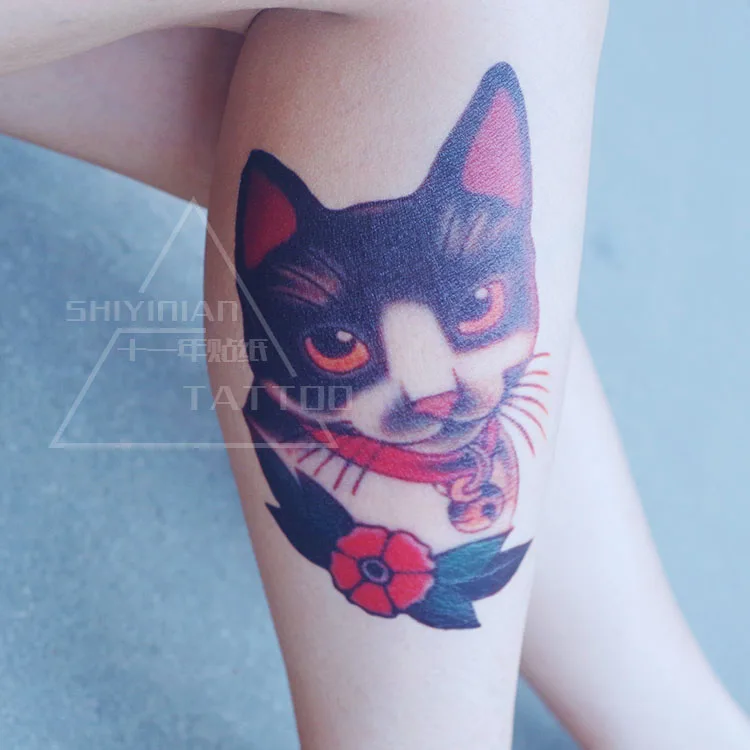 Старая школа Ретро Cat тату круто Цвет большой узор временные татуировки наклейки татуировки Art для молодых людей