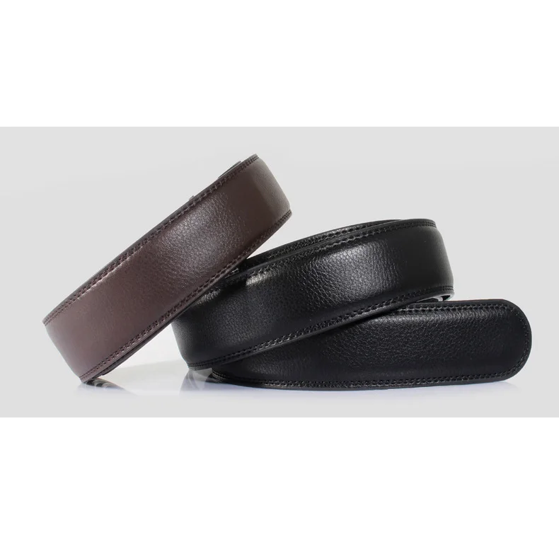 Man High Brand No Buckle 3.0-3.5cm Width Genuine Leather Men's Belt Brown&Black Cowhide Automatic Belts Men High Quality