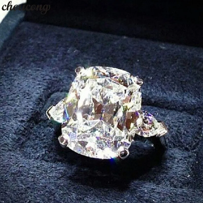 Choucong кольцо с большим блеском 925 Серебряная Подушка с огранкой 8ct фианит AAAAA обручальные Обручальные кольца для женщин вечерние ювелирные изделия