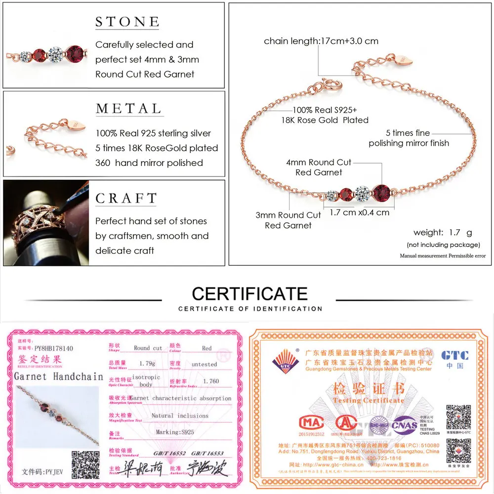 Женский браслет из серебра 100% пробы с натуральным гранатом | Украшения и