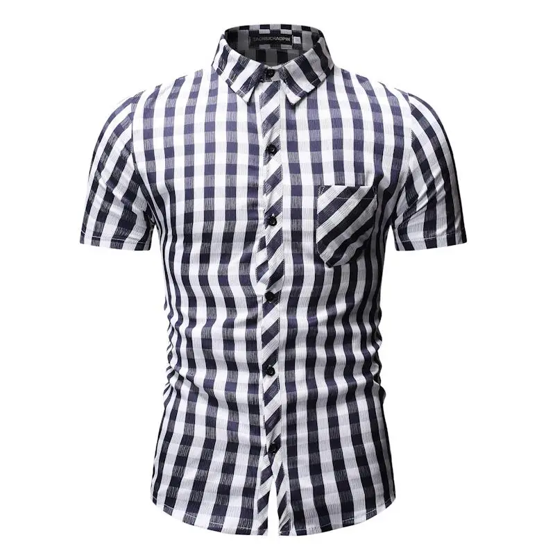 Мужская рубашка в клетку с коротким рукавом для мужчин деловая Повседневная