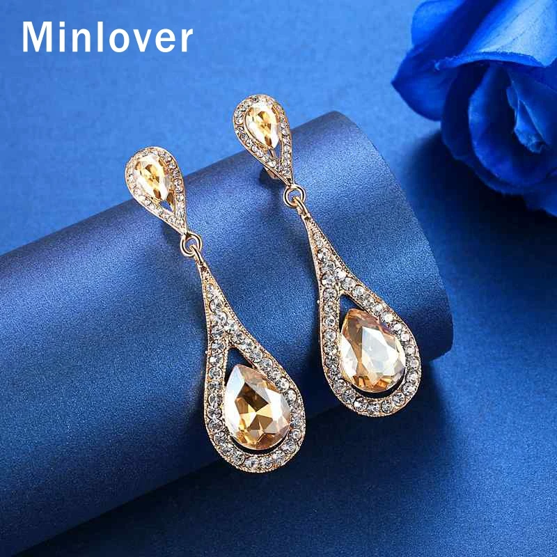 Minlover длинные висячие серьги в форме капли для женщин роскошный цвет модные