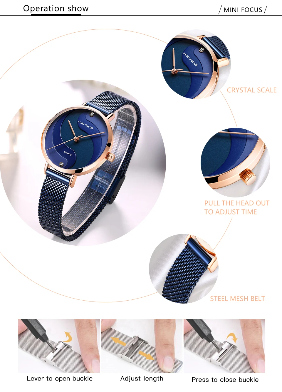 MINIFOCUS Watch Women Fashion Dress Quartz Watch Luxury Brand Ladies Full Steel Mesh Strap Waterproof Watches Female reloj mujer