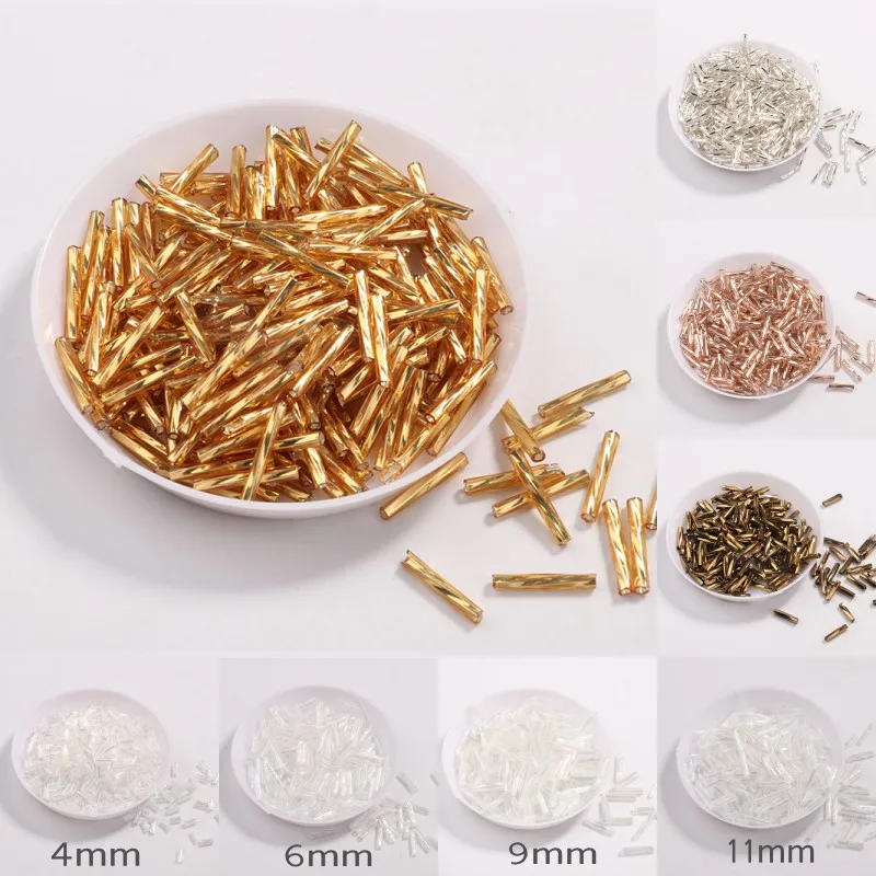 

20g/Pack Silver/Gold Tube bead 2x9mm Twist Bugles Glass Seed Beads DIY Bracelet choker necklace jewelry making Accessories