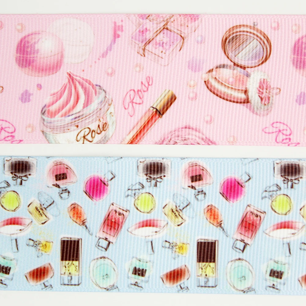 

38mm high quality cartoon women lipstick cosmetic printed grosgrain ribbon hair bow party decoration tapes