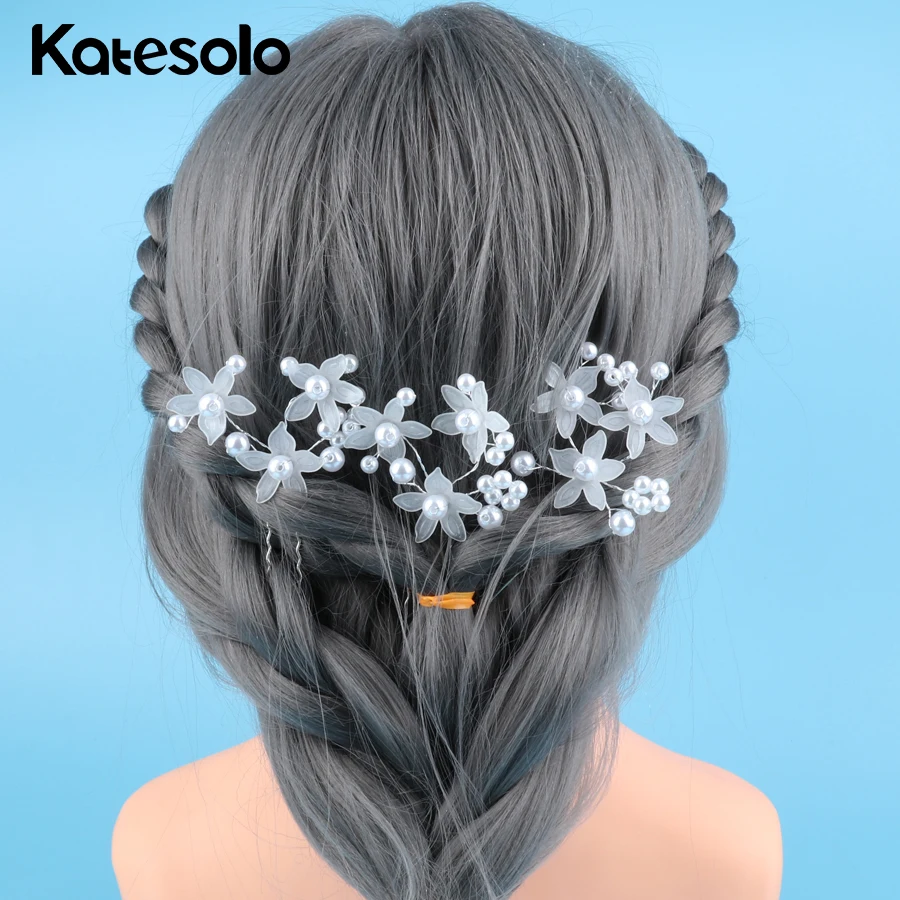 

6 Pcs Elegant Bridal Wedding Pearl Flower Hair Pins Clips Tiara Charm Handmade Bridesmaid Bridal Veil Hair Hairwear Accessories