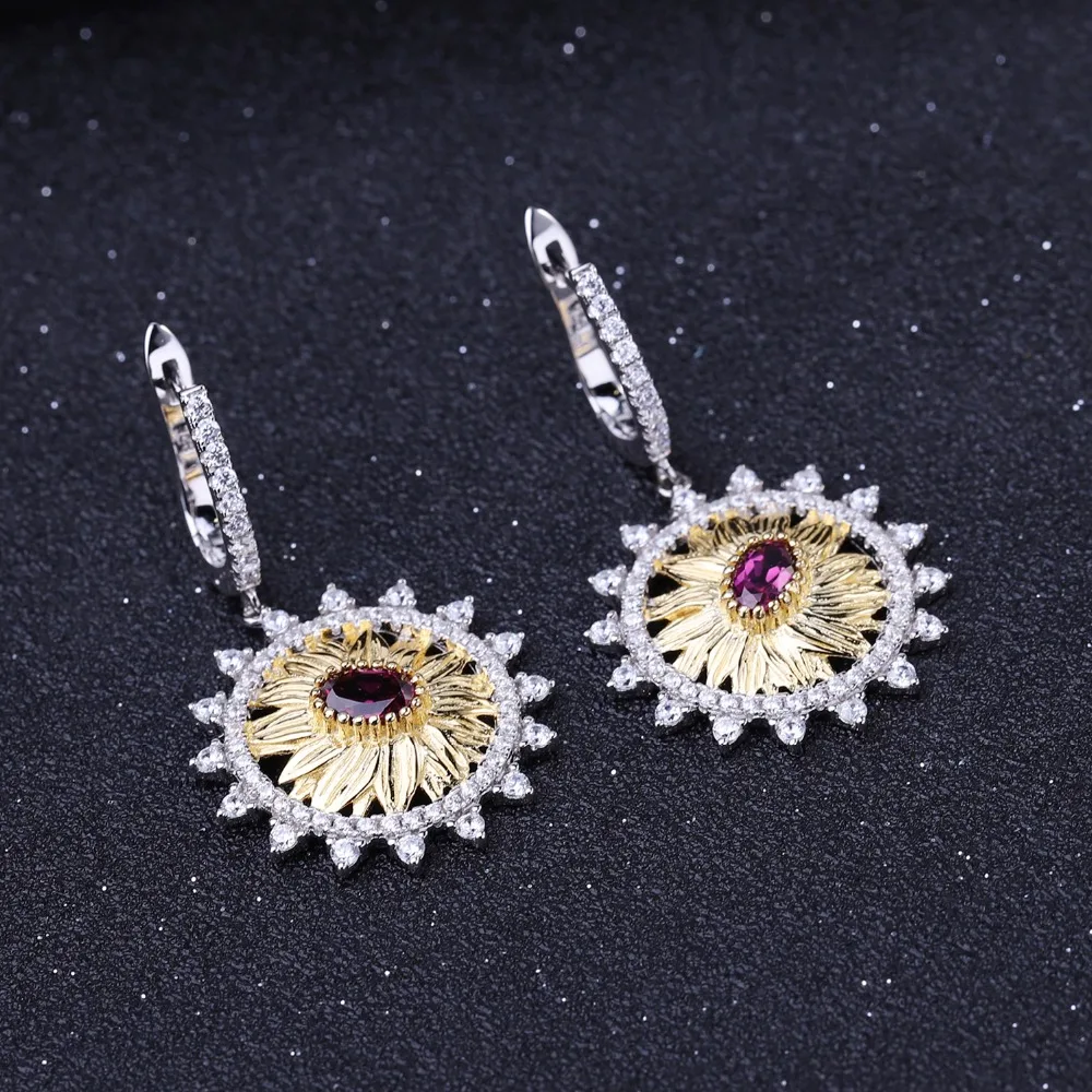 GEM'S BALLET 1.20Ct Natural Rhodolite Garnet Sunflower Drop Earrings 925 Sterling Silver Handmade for Women Brincos | Украшения и