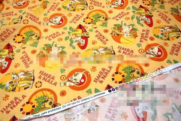 Милый мультяшный Король Лев Simba Nala лист желтый принт Обычная хлопковая ткань для