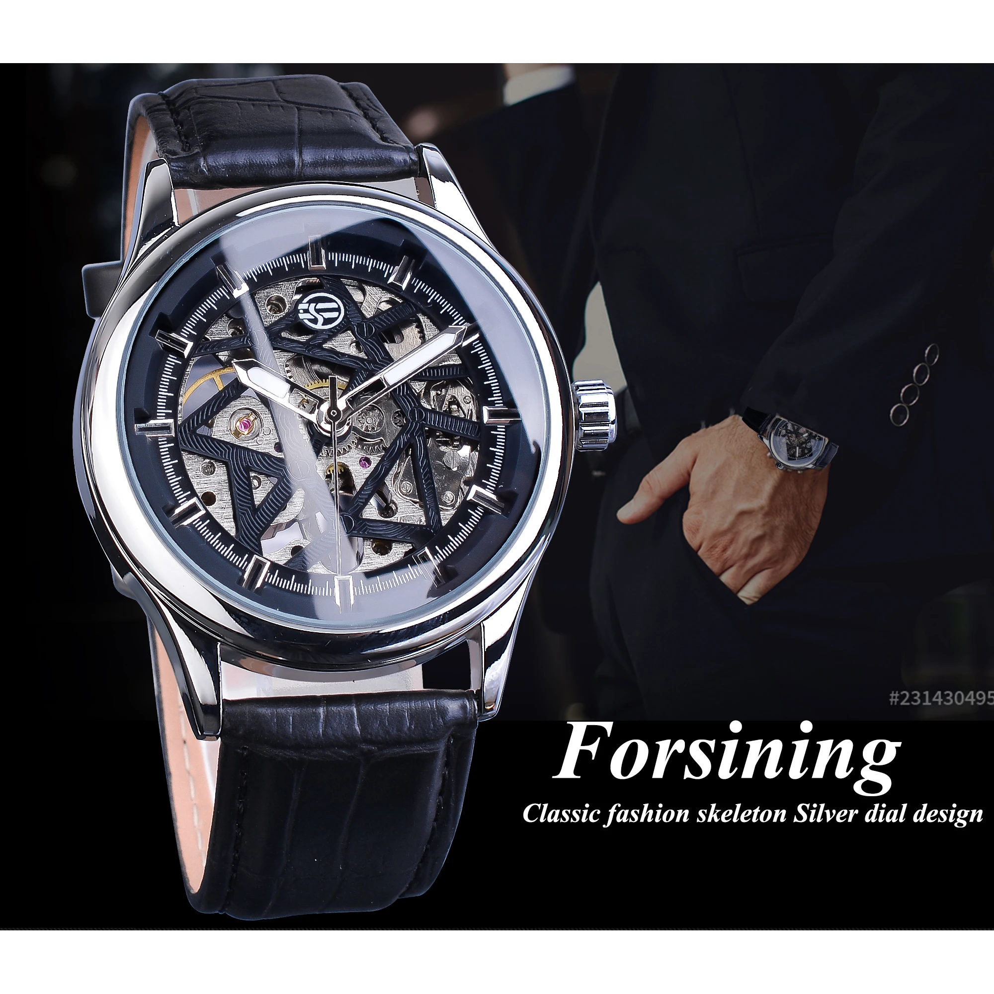 Forsining New Hot Sale Skeleton Watch Hollow Mechanical Hand Wind Men Luxury Male Business Leather Strap Wrist Relogio Dropship