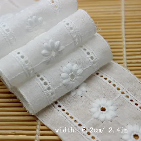 3 метра 6,2 см белый 3D Вышитый цветочный кружевной обрезанный костюм лента для аппликации хлопковый домашний текстиль