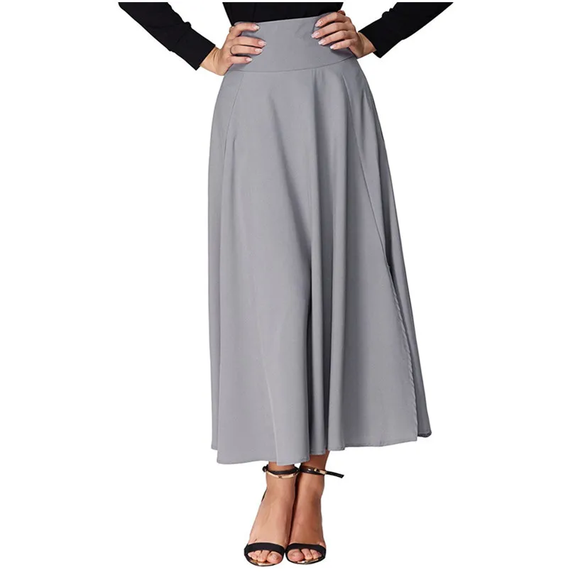 

U-SWEAR New High Waist Pleat Elegant Skirt Wine Red Black Solid Color Long Skirts Women Faldas Saia 2XL Plus Size Ladies Jupe