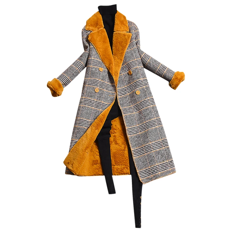 Большие размеры 2XL женщин на осень-зиму шерстяные coat2019 новый плотный бархат плед