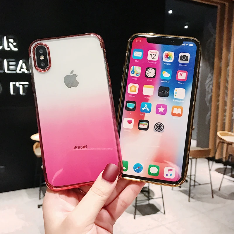 Ultra Thin Clear TPU Phone Cases for iPhone X XS Max XR Gradient TUP Soft For 6 6s 7 8 Plus Fundas |