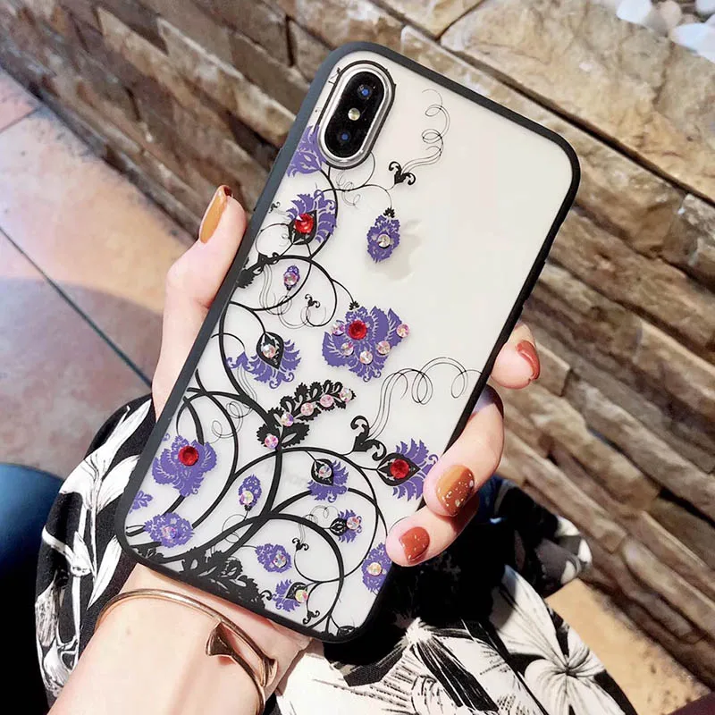 Сексуальный кружевной чехол с цветочным рисунком и бриллиантами для iPhone X XR XS Max 8 7