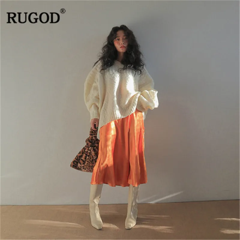RUGOD однотонные длинные женские свитера размера плюс повседневные Элегантные